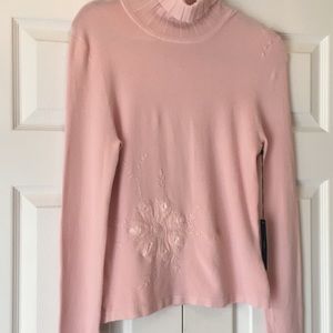BCBG Pale Pink Snowflake Embroidered Turtleneck